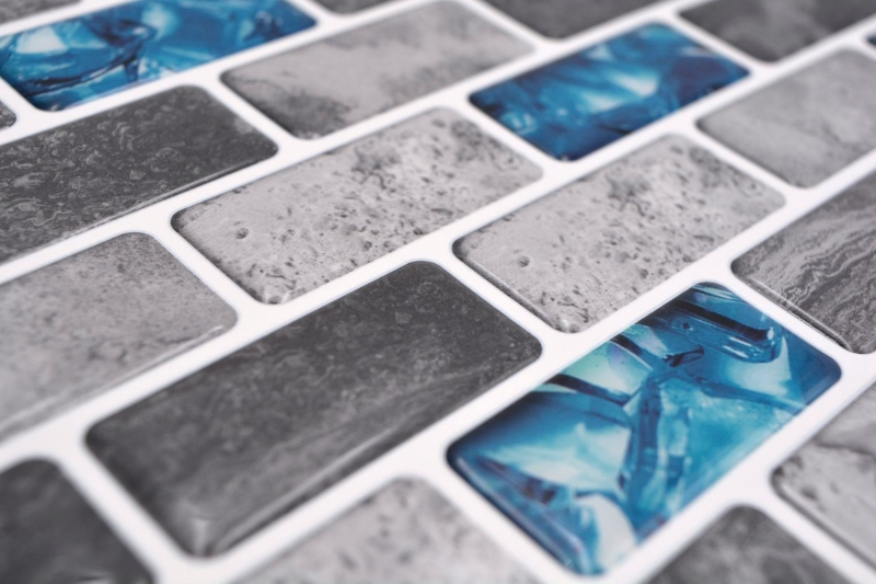 Muestra de mano vinilo autoadhesivo mosaico película rectángulo compuesto gris azul iridiscente MOS200-MS8_m