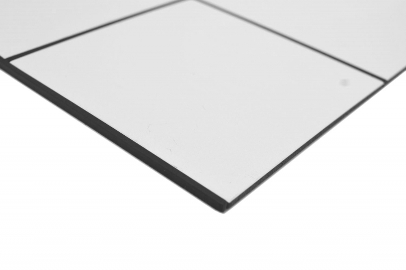 Muestrario a mano mosaico autoadhesivo estera metal blanco aspecto azulejo con junta negra MOS200-W01_m