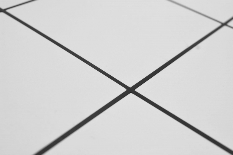 Muestrario a mano mosaico autoadhesivo estera metal blanco aspecto azulejo con junta negra MOS200-W01_m