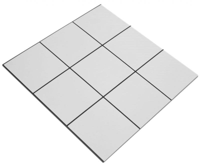 Muestrario a mano mosaico autoadhesivo estera metal blanco aspecto azulejo con junta negra MOS200-W01_m