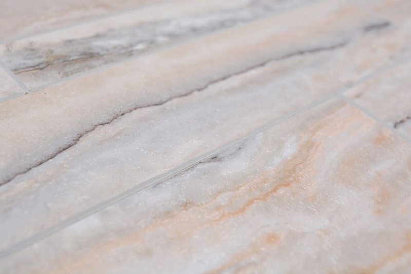 Muestra de mano mosaico autoadhesivo estera vinilo aspecto piedra blanco gris oro rectangular MOS200-SP06_m