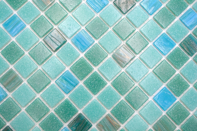 Muestra de mano mosaico de vidrio piscina mosaico flotante turquesa verde mezcla cobre iridiscente MOS200-SMT_m