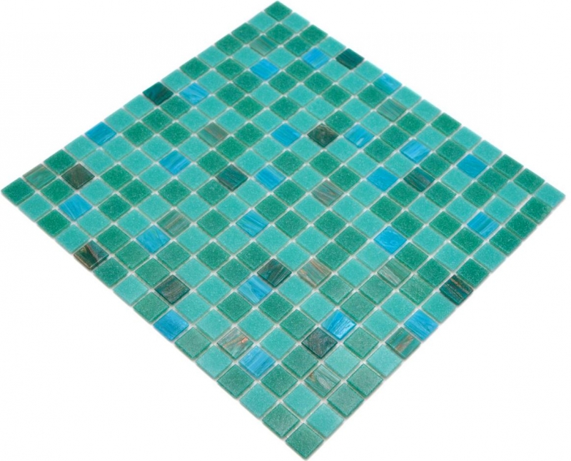 Muestra de mano mosaico de vidrio piscina mosaico flotante turquesa verde mezcla cobre iridiscente MOS200-SMT_m