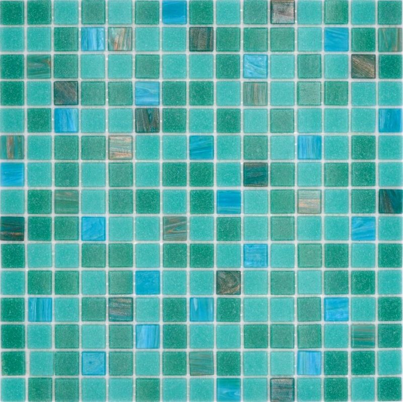 Muestra de mano mosaico de vidrio piscina mosaico flotante turquesa verde mezcla cobre iridiscente MOS200-SMT_m
