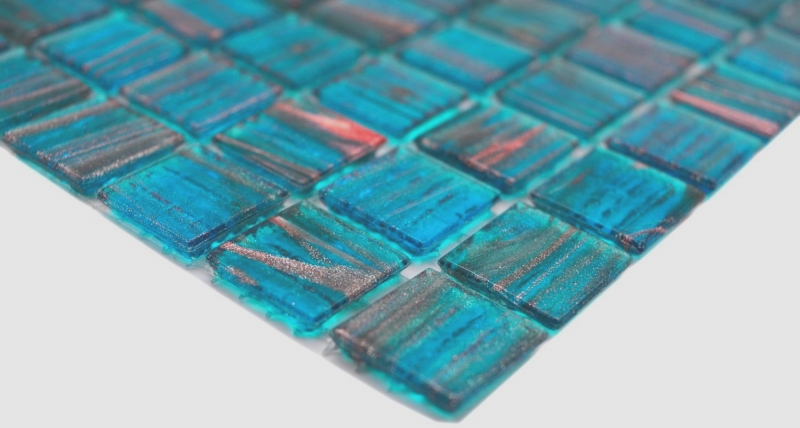 Muestra de mano mosaico de vidrio mosaico azulejo azul turquesa perla genciana cobre iridiscente MOS230-G62_m