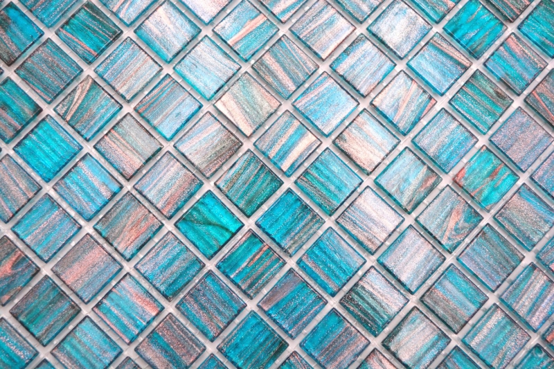 Muestra de mano mosaico de vidrio mosaico azulejo azul turquesa perla genciana cobre iridiscente MOS230-G62_m