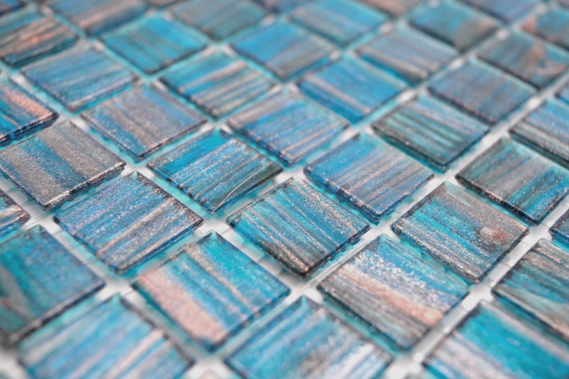 Muestra de mano mosaico de vidrio mosaico azulejo azul turquesa perla genciana cobre iridiscente MOS230-G62_m