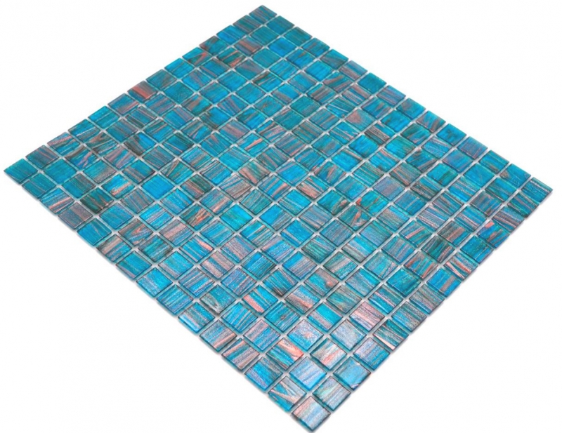 Muestra de mano mosaico de vidrio mosaico azulejo azul turquesa perla genciana cobre iridiscente MOS230-G62_m