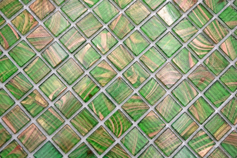 Muestra de mano mosaico de vidrio mosaico azulejo luz verde perla luz verde oro cobre iridiscente MOS230-G24_m
