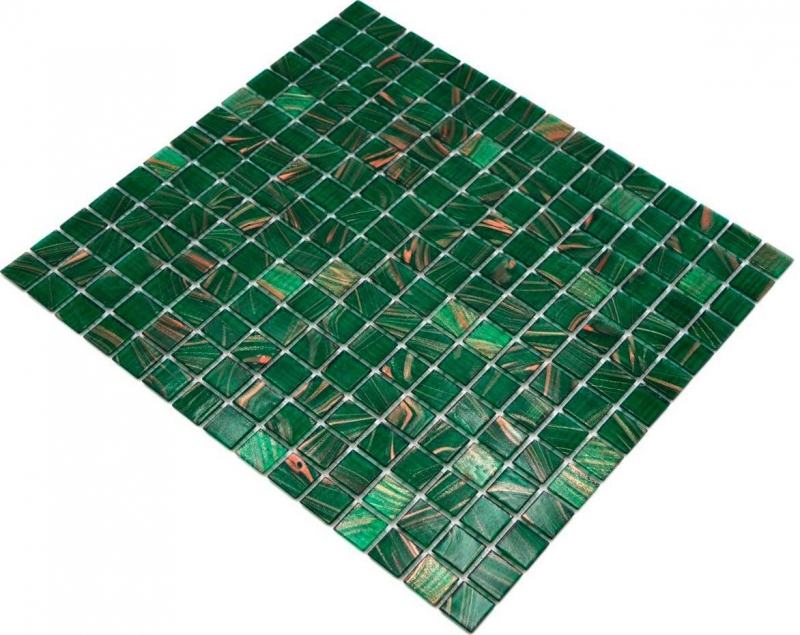 Muestra de mano mosaico de vidrio mosaico azulejo verde ópalo cobre iridiscente MOS230-G28_m