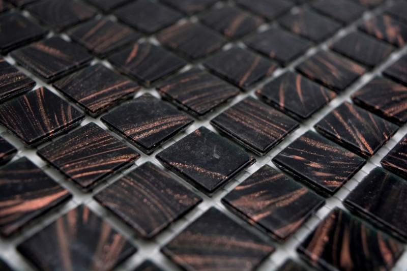 Muestra de mano mosaico de vidrio mosaico azulejo negro cobre iridiscente shimmering MOS230-G49_m