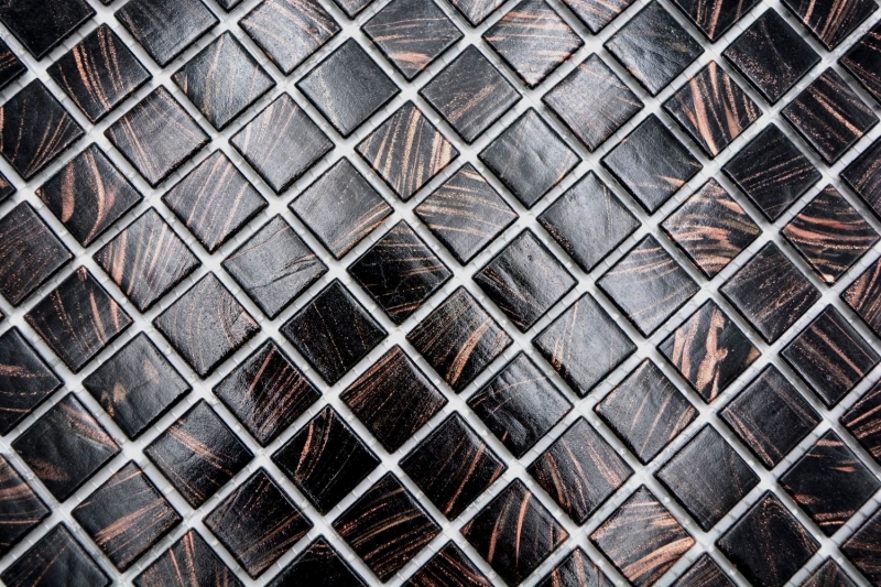 Muestra de mano mosaico de vidrio mosaico azulejo negro cobre iridiscente shimmering MOS230-G49_m