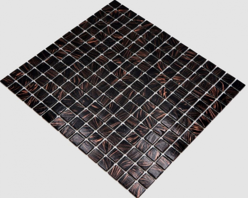 Muestra de mano mosaico de vidrio mosaico azulejo negro cobre iridiscente shimmering MOS230-G49_m