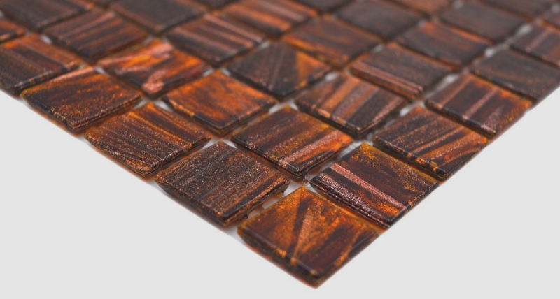 Muestra de mano mosaico de vidrio mosaico azulejo marrón oscuro oro cobre iridiscente MOS230-G36_m