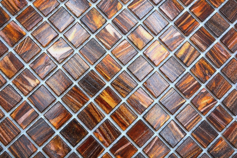 Muestra de mano mosaico de vidrio mosaico azulejo marrón oscuro oro cobre iridiscente MOS230-G36_m