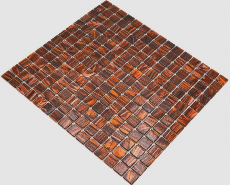 Muestra de mano mosaico de vidrio mosaico azulejo marrón oscuro oro cobre iridiscente MOS230-G36_m