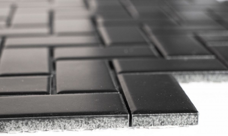 Mosaico de cerámica en espiga negro mate mosaico azulejo backsplash MOS24-CHB06BM_f