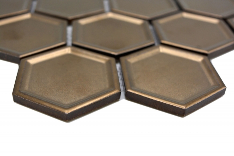 Muestras de mano HEXAGON BRONZE HONEYCOMBWall Floor Interior Exterior Living room Kitchen Bathroom Shower Swimming pool MOS14-09BR_m