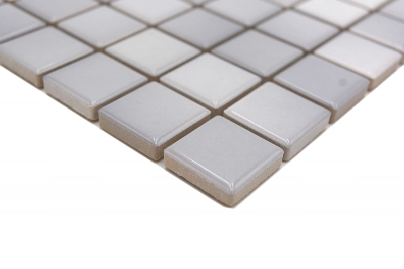 Muestra de mano Jasba Agrob Buchtal Fresh mosaico cerámica gres mezcla gris plata brillante cocina baño ducha MOSJBF219_m