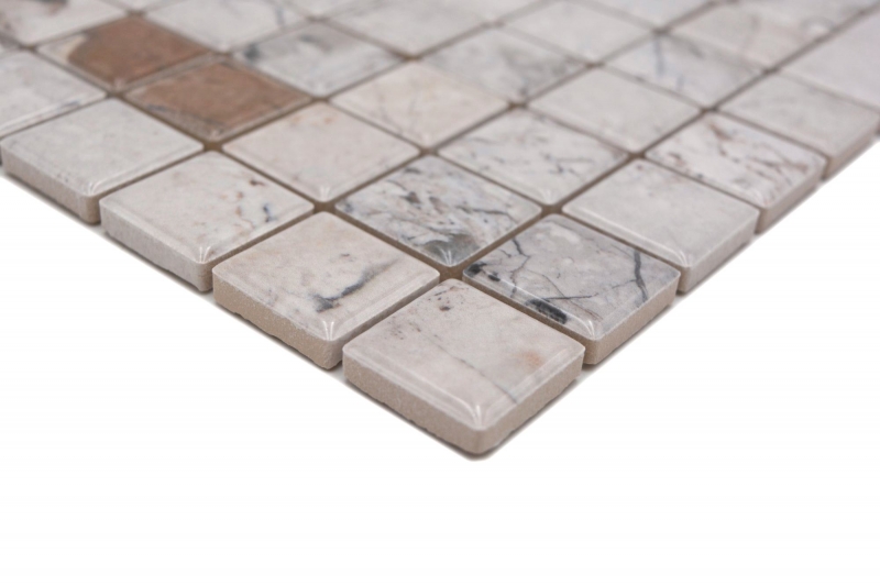 Muestra de mano Jasba Agrob Buchtal Fresh Marble & More gres cerámico mosaico ilusión beige brillante aspecto mármol cocina baño ducha MOSJBMM18_m