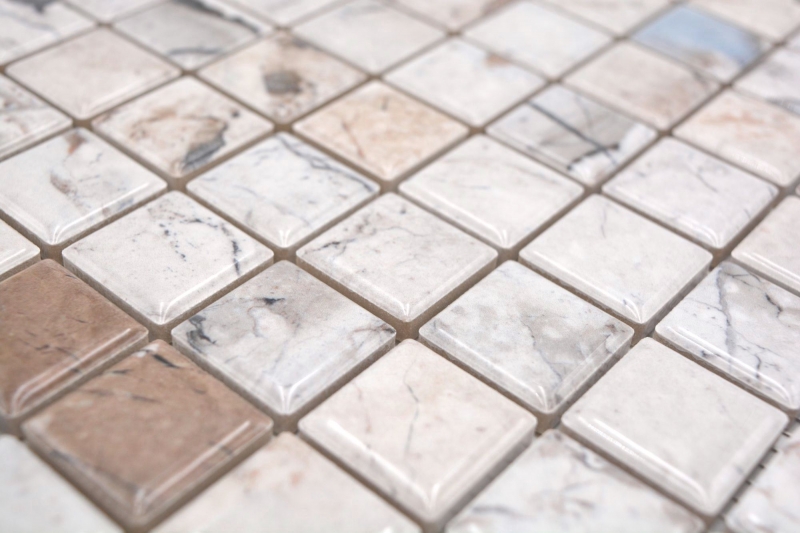 Muestra de mano Jasba Agrob Buchtal Fresh Marble & More gres cerámico mosaico ilusión beige brillante aspecto mármol cocina baño ducha MOSJBMM18_m