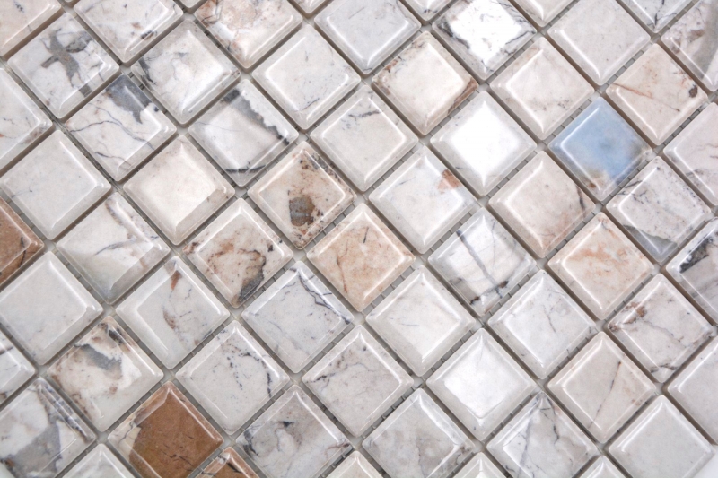 Muestra de mano Jasba Agrob Buchtal Fresh Marble & More gres cerámico mosaico ilusión beige brillante aspecto mármol cocina baño ducha MOSJBMM18_m