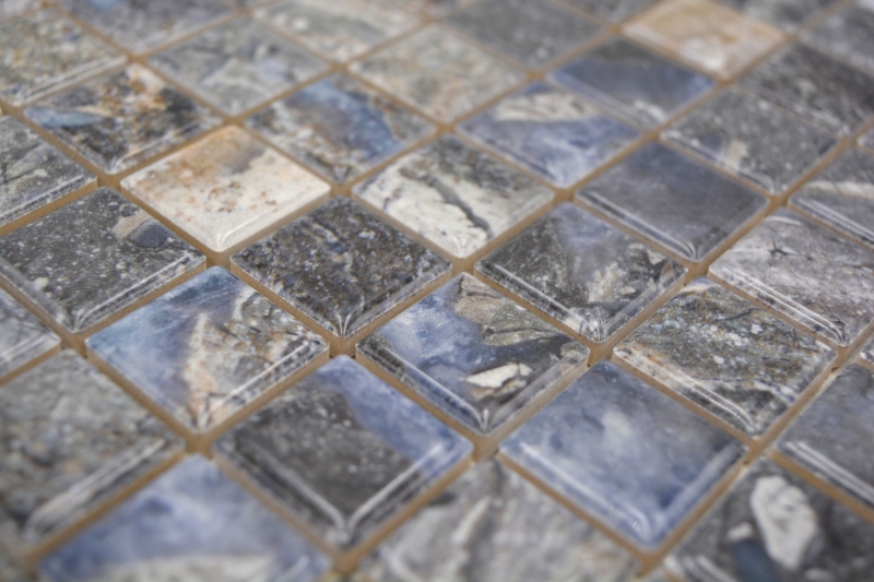 Muestra de mano Jasba Agrob Buchtal Fresh Marble & More gres cerámico mosaico ilusión oscuro brillante mármol look cocina baño ducha MOSJBMM22_m