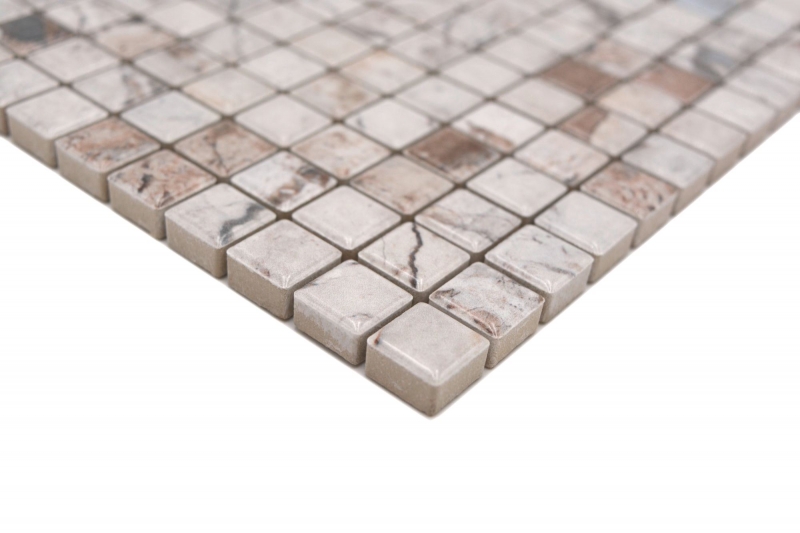 Muestra de mano Jasba Agrob Buchtal Fresh Marble & More gres cerámico mosaico ilusión beige brillante aspecto mármol cocina baño ducha MOSJBMM24_m