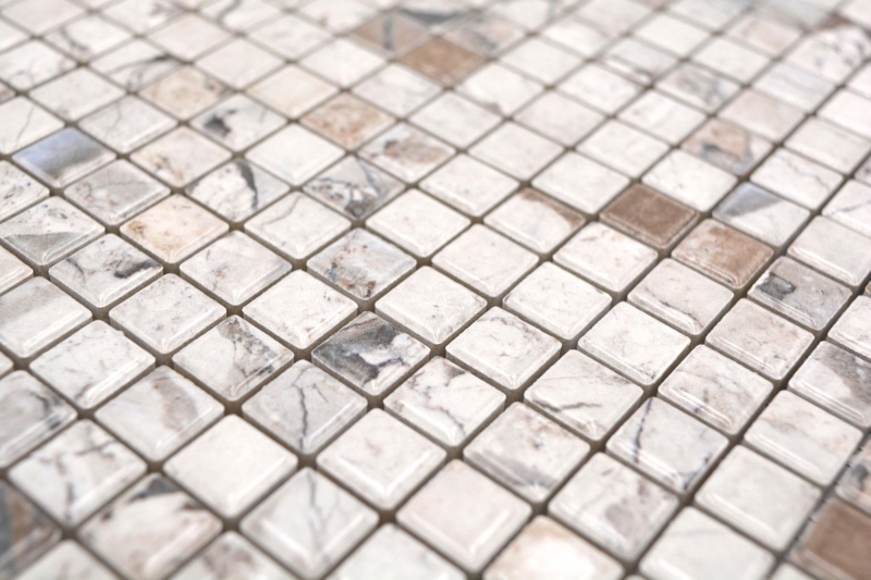 Muestra de mano Jasba Agrob Buchtal Fresh Marble & More gres cerámico mosaico ilusión beige brillante aspecto mármol cocina baño ducha MOSJBMM24_m