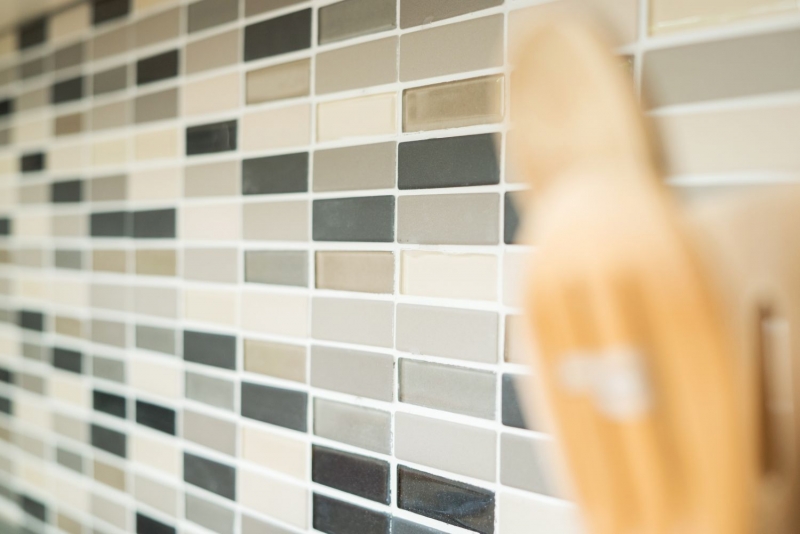 Mosaico de azulejos de cerámica de color beige claro gris varillas de vidrio sin esmaltar MOS24-CUSTG61_f