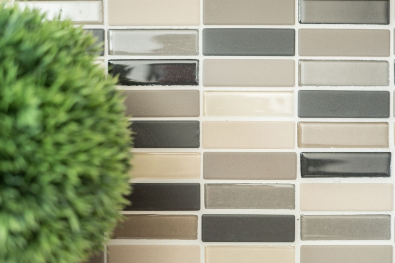 Muestra de mano azulejo mosaico cerámica beige claro gris varillas vidrio sin esmaltar MOS24-CUSTG61_m