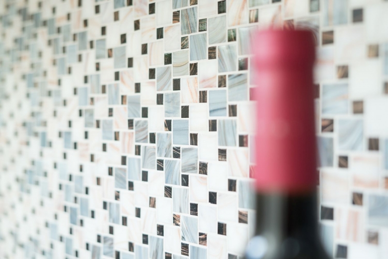 Mosaico de azulejos de vidrio combinación Goldstar gris blanco MOS57-K01_f | 10 esteras de mosaico