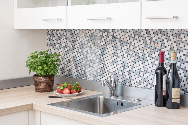 Mosaico de azulejos de vidrio combinación Goldstar gris blanco MOS57-K01_f | 10 esteras de mosaico
