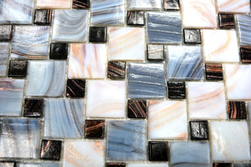 Muestra de mano mosaico azulejo vidrio combinación Goldstar gris blanco MOS57-K01_m