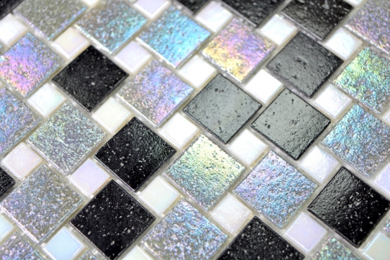 Muestra de mano mosaico azulejo de vidrio combinación gris iridio negro MOS57-K05_m