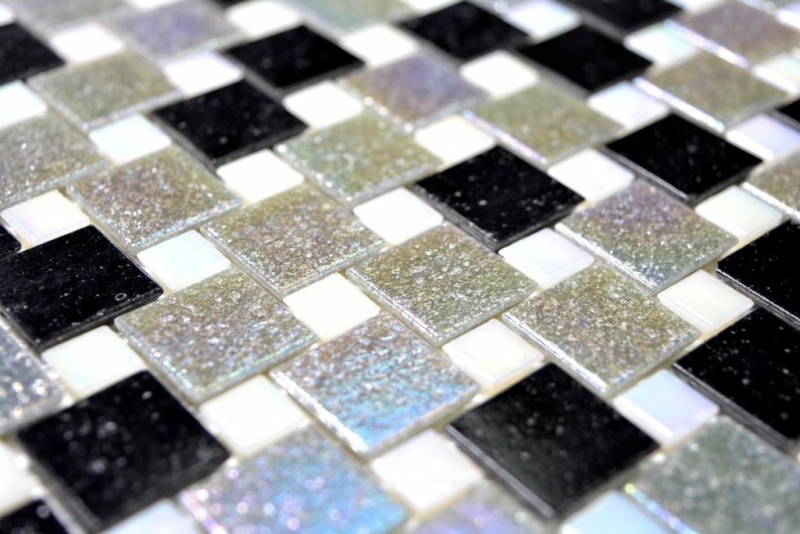 Muestra de mano mosaico azulejo de vidrio combinación gris iridio negro MOS57-K05_m