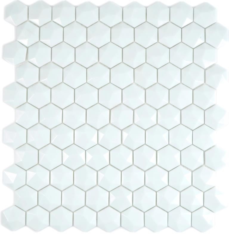 Mosaico de vidrio hexagonal hexágono mosaico blanco 3D mosaico azulejos pared azulejos backsplash cocina baño MOS11-AR01