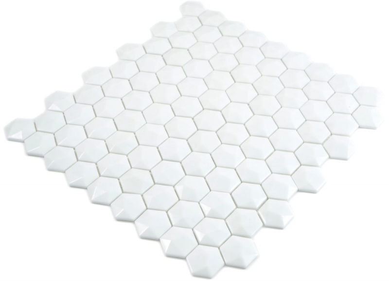 Mosaico de vidrio hexagonal hexágono mosaico blanco 3D mosaico azulejos pared azulejos backsplash cocina baño MOS11-AR01
