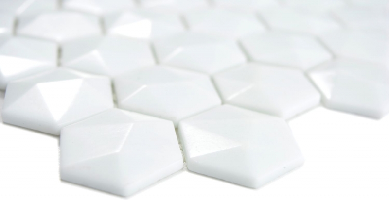 Mosaico de vidrio hexagonal hexágono mosaico blanco 3D mosaico azulejos pared azulejos backsplash cocina baño MOS11-AR01