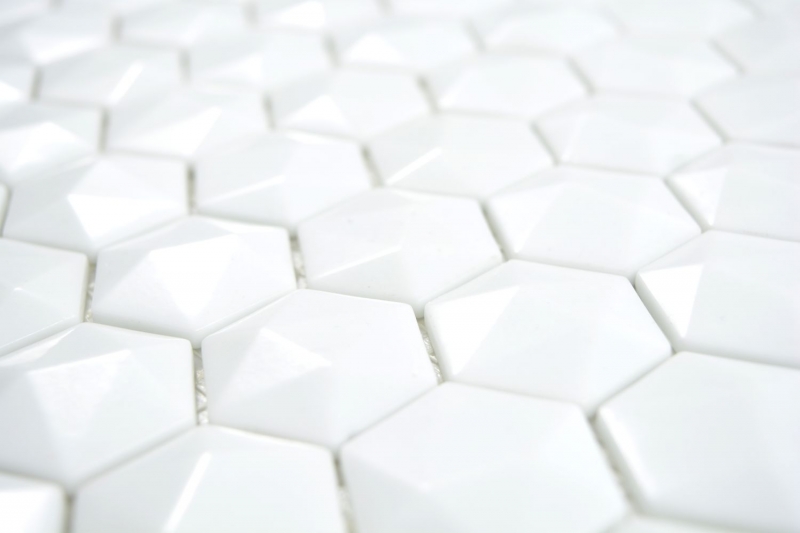 Mosaico de vidrio hexagonal hexágono mosaico blanco 3D mosaico azulejos pared azulejos backsplash cocina baño MOS11-AR01