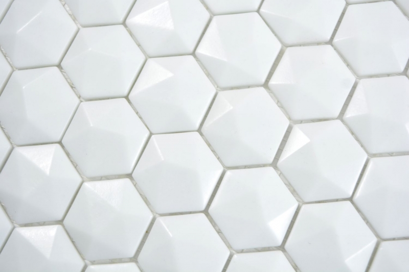 Mosaico de vidrio hexagonal hexágono mosaico blanco 3D mosaico azulejos pared azulejos backsplash cocina baño MOS11-AR01