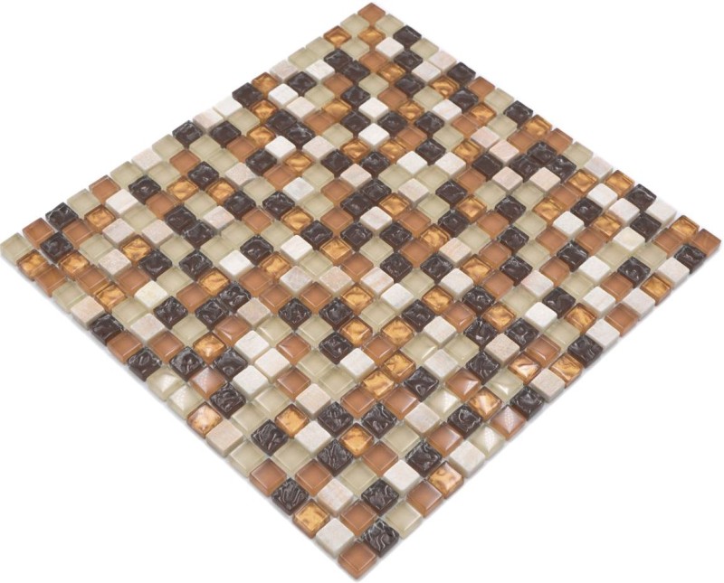 Mosaico de vidrio mosaico de piedra natural azulejo beige marrón crema ocre naranja salpicadero cocina - MOS92-1206