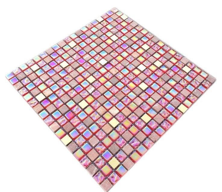 Mosaico azulejo translúcido rojo rosa oro mosaico de vidrio Cristal piedra EP rojo rosa oro MOS92-1208