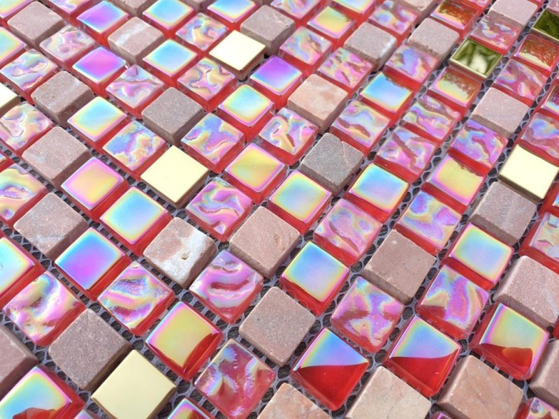 Mosaico azulejo translúcido rojo rosa oro mosaico de vidrio Cristal piedra EP rojo rosa oro MOS92-1208