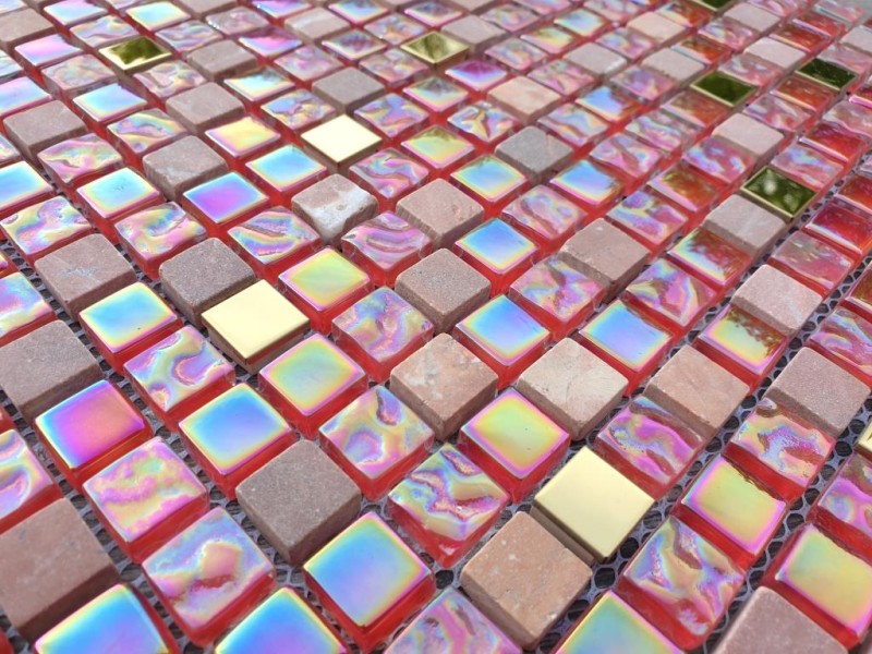 Mosaico azulejo translúcido rojo rosa oro mosaico de vidrio Cristal piedra EP rojo rosa oro MOS92-1208