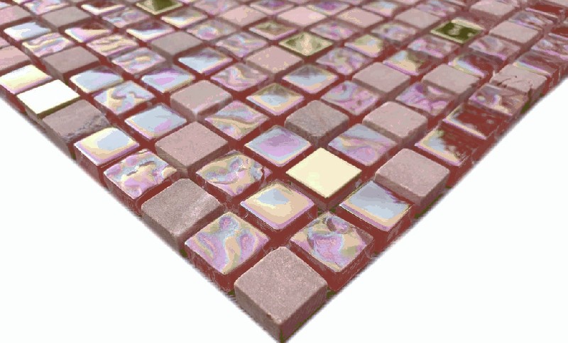 Muestra de mano mosaico azulejo Translúcido rojo oro rosa Mosaico de vidrio Piedra de cristal EP rojo oro rosa MOS92-1208_m