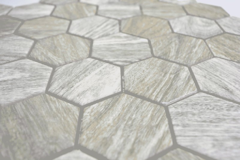 Muestra de mano cerámica mosaico hexágono efecto madera gris mosaico azulejo pared azulejo backsplash cocina baño MOS11H-0200_m