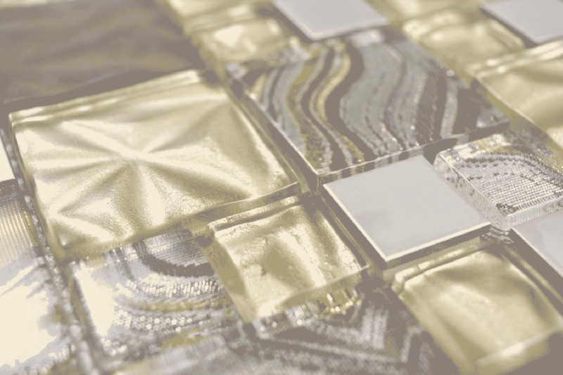 Muestra de mano multi mosaico de vidrio acero mosaico azulejos mezcla beige marrón brillante MOS88-1207_m