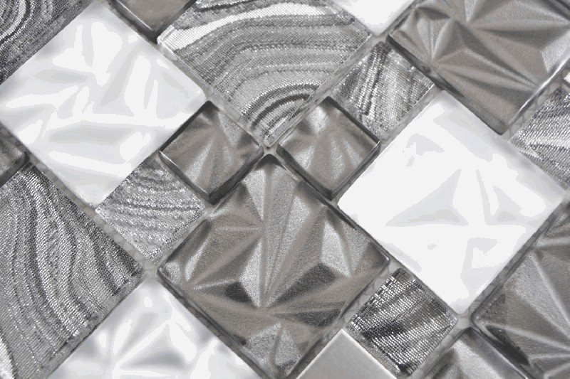 Muestra de mano multi mosaico de vidrio acero mosaico azulejos mezcla gris negro brillante MOS88-1702_m