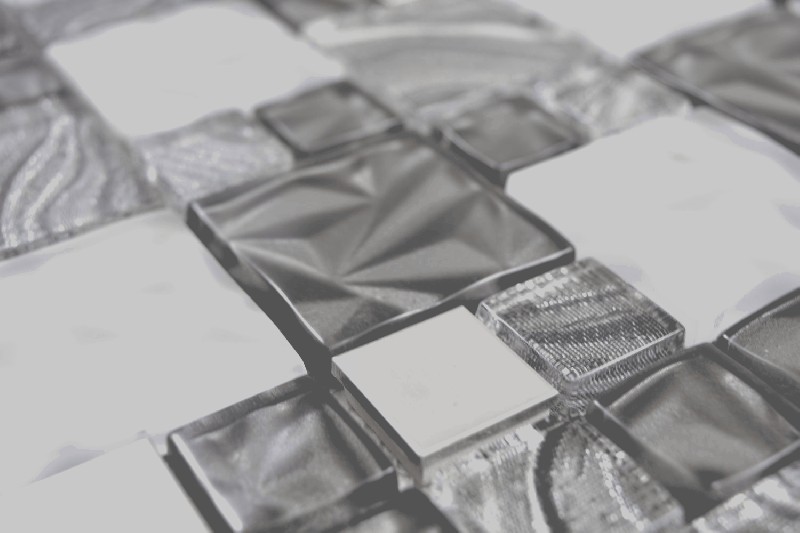 Muestra de mano multi mosaico de vidrio acero mosaico azulejos mezcla gris negro brillante MOS88-1702_m